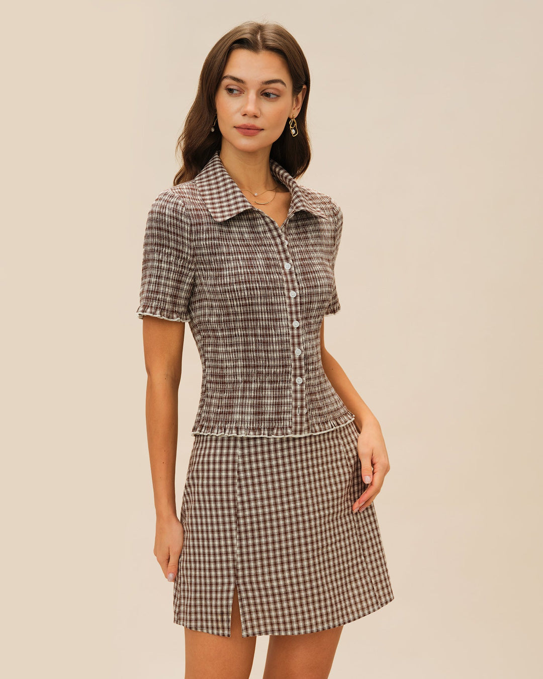 Brown Plaid A-Line Skirt