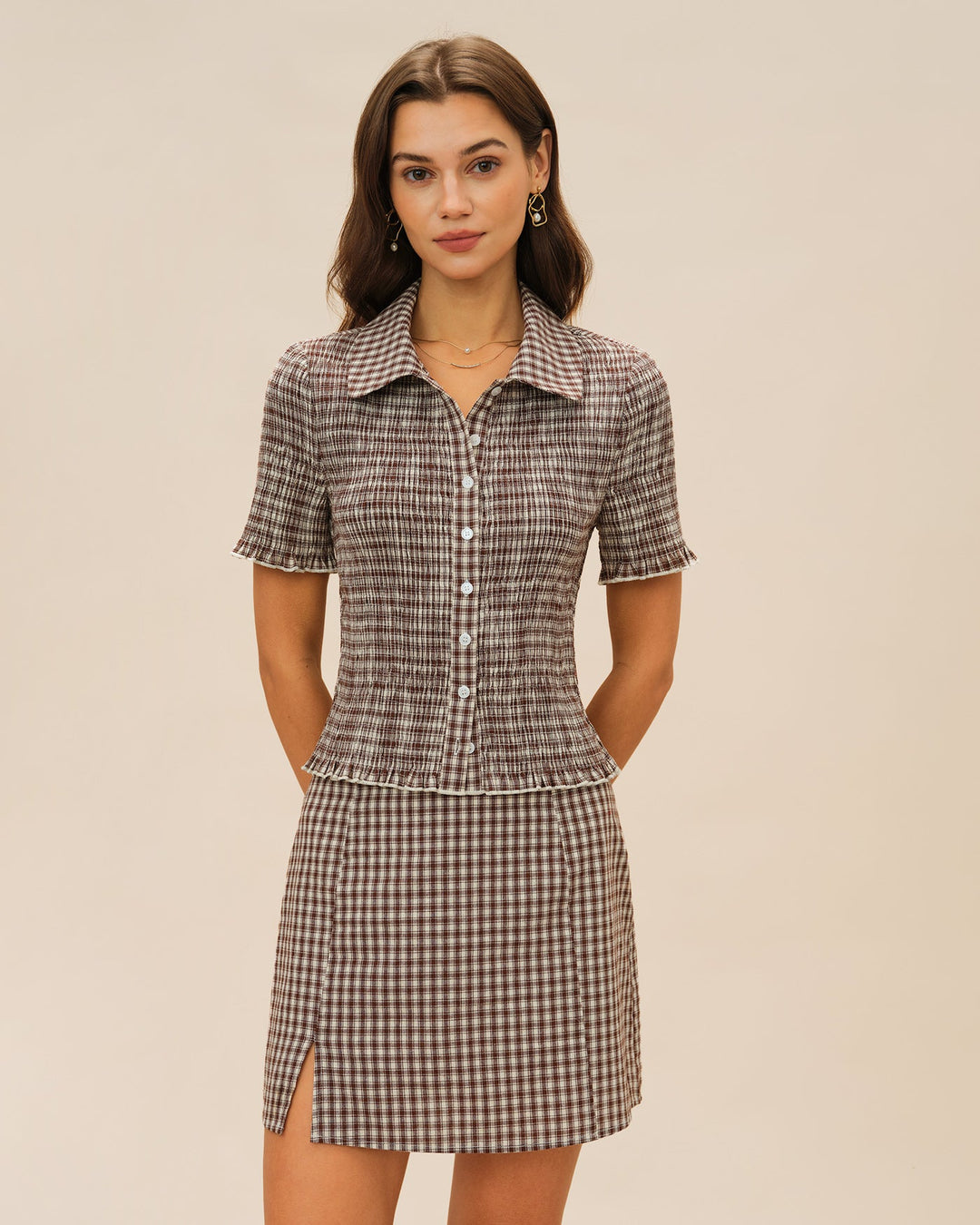 Brown Plaid A-Line Skirt