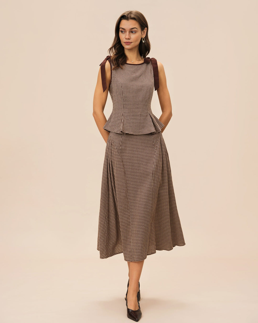 Brown Plaid Midi Skirt