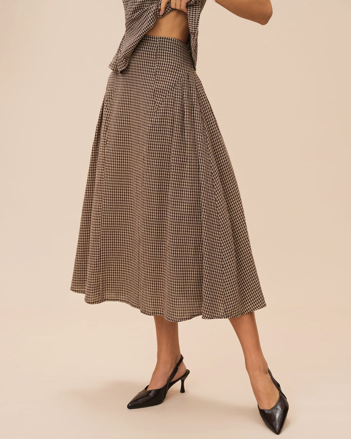 Brown Plaid Midi Skirt