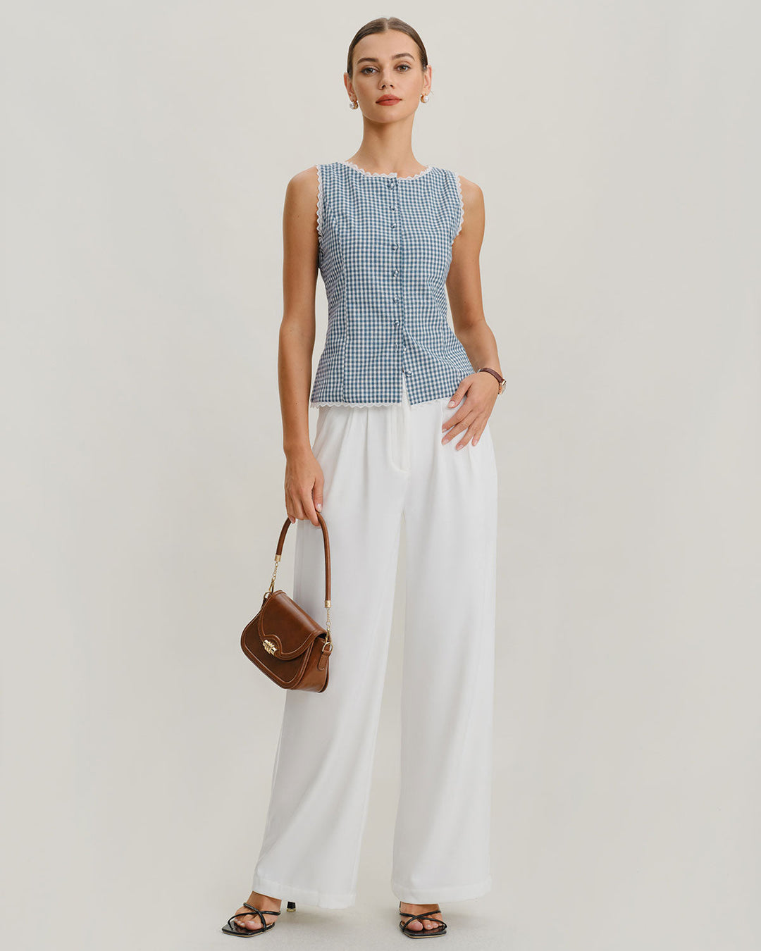 Blue Plaid Sleeveless Tank Top