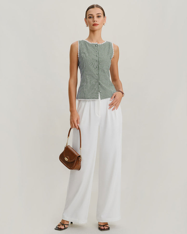 Green Boat Neck Plaid Tank Top