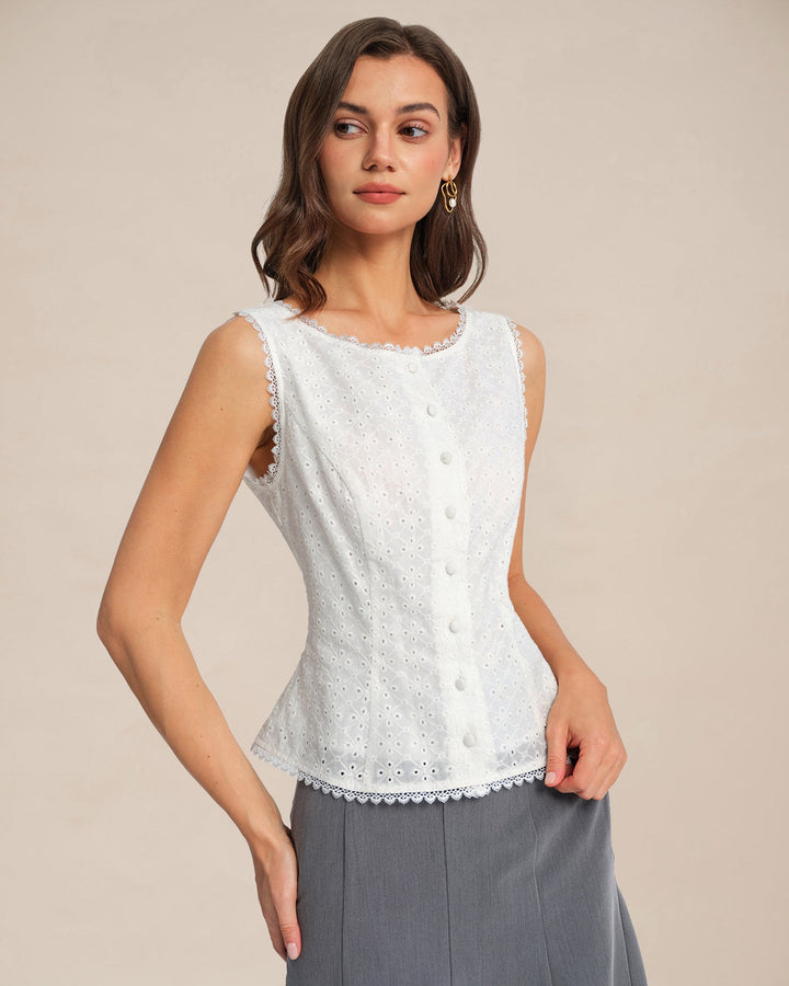 White Single Breasted Lace Vest