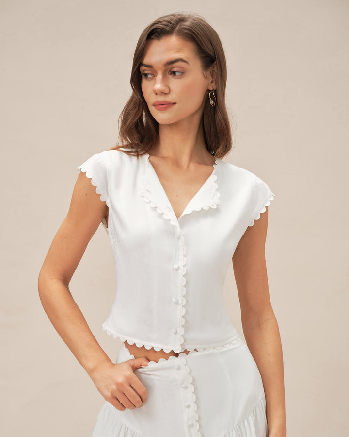 White Cap Sleeve Button Blouse