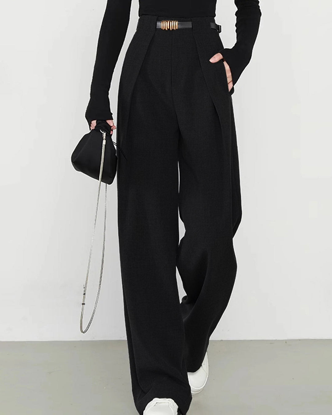 Black Natural Waisted Straight Pants