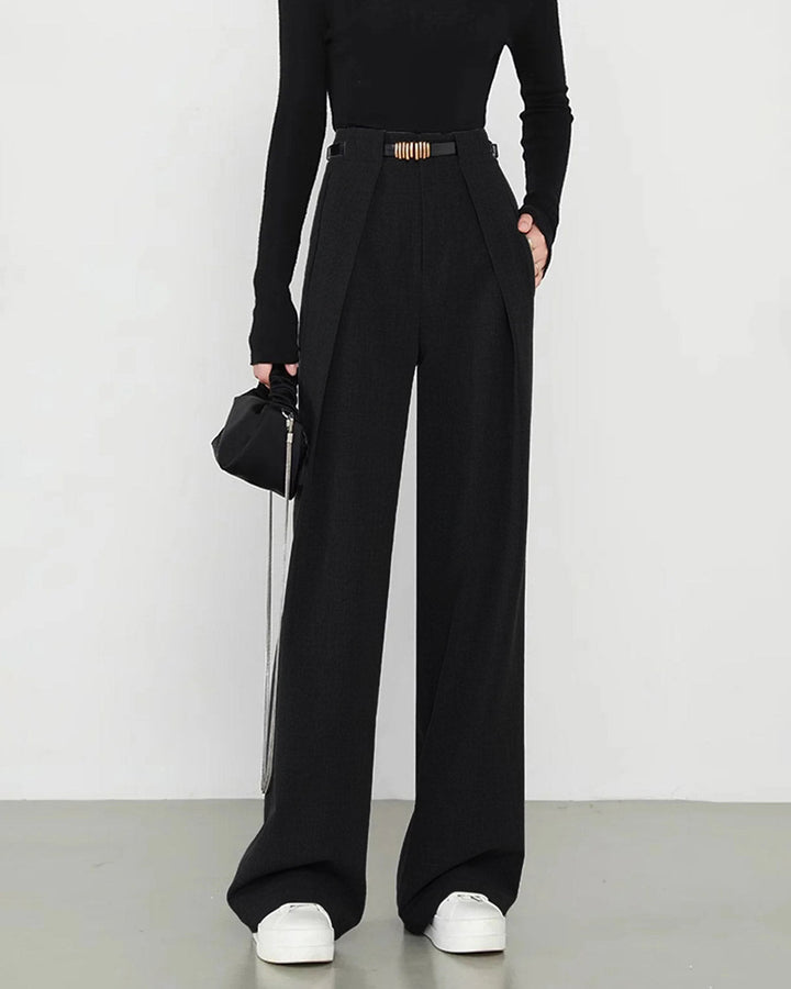Black Natural Waisted Straight Pants