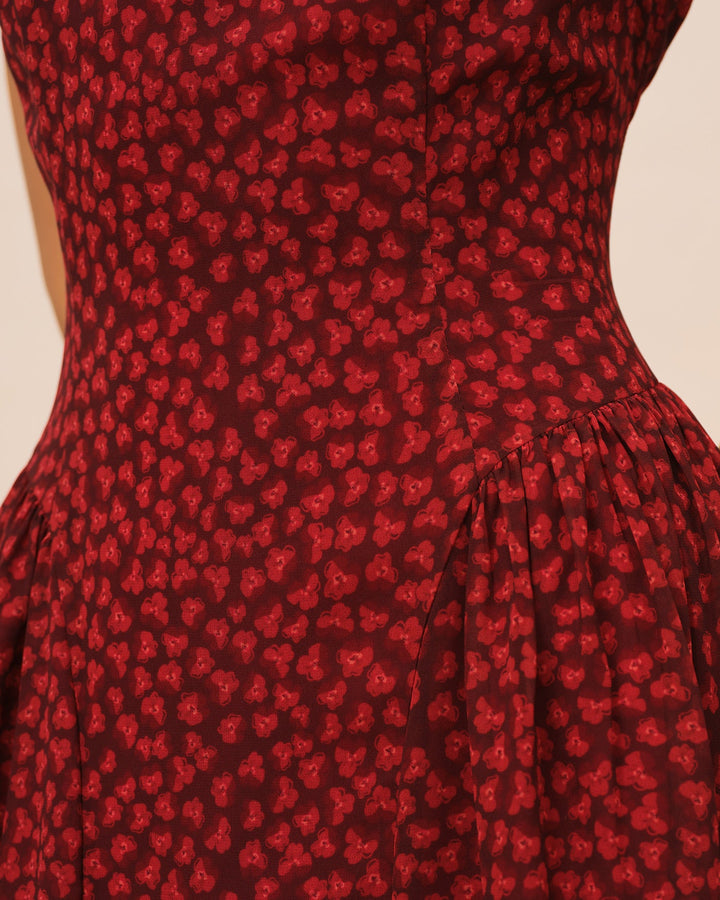 Red Cap Sleeve Floral Maxi Dress