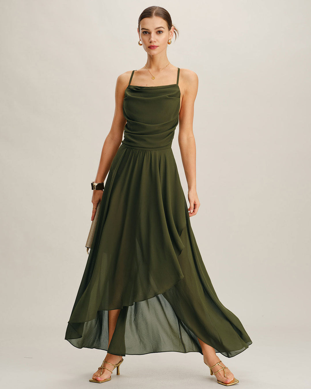 Green Chiffon A-Line Slip Maxi Dress