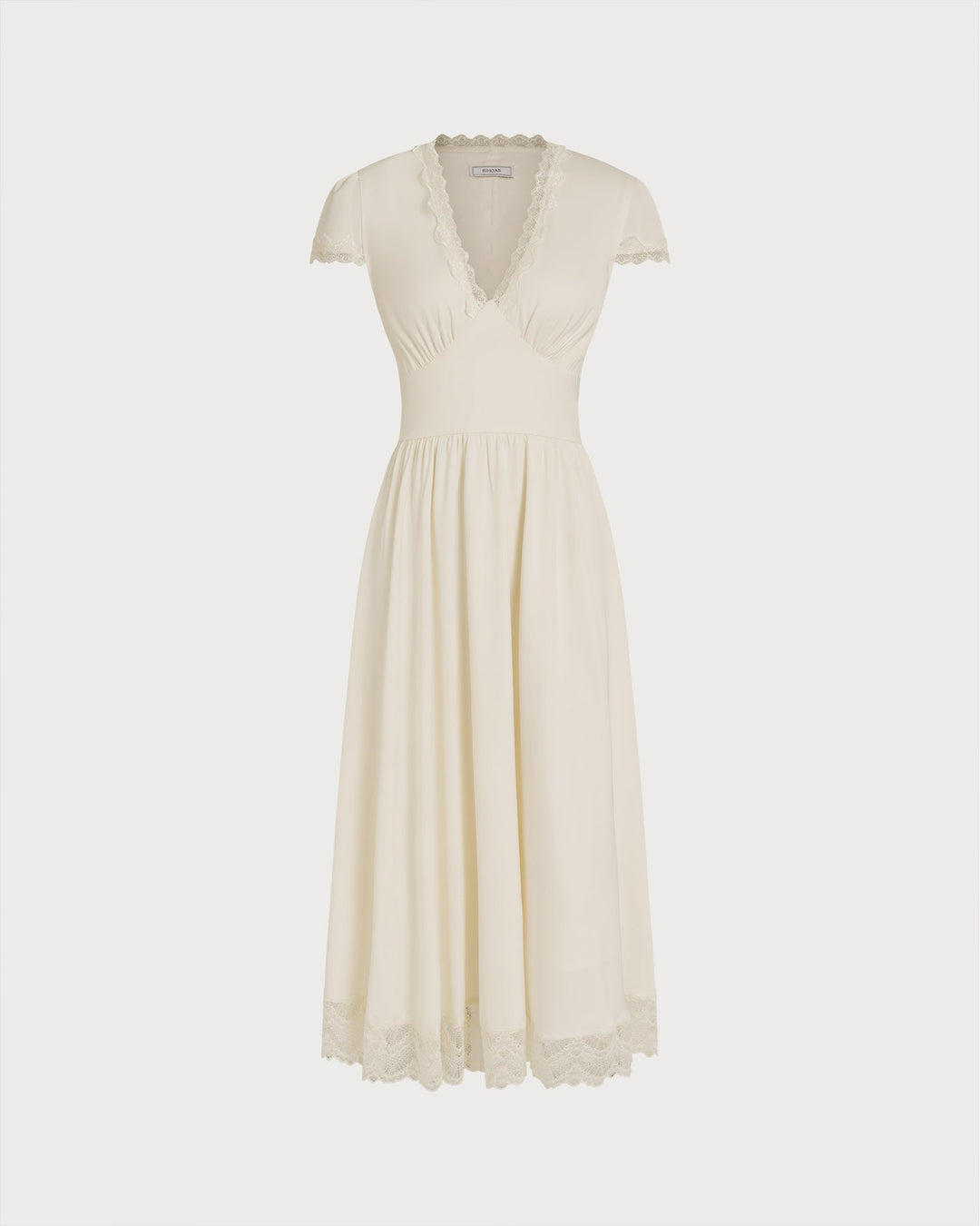 Apricot V Neck Lace Maxi Dress