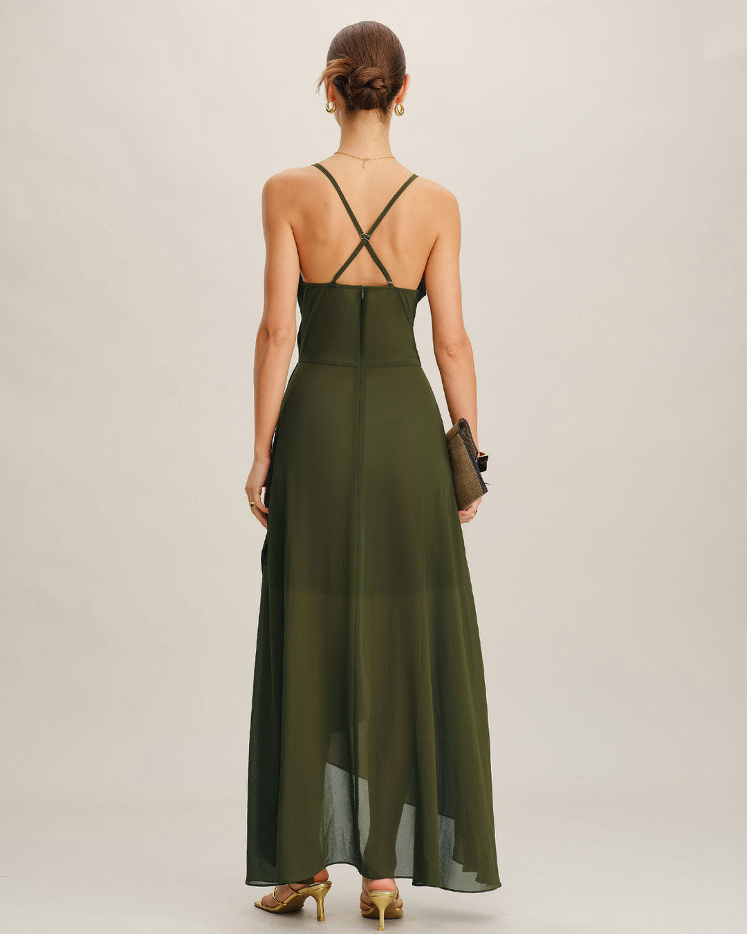 Green Chiffon A-Line Slip Maxi Dress