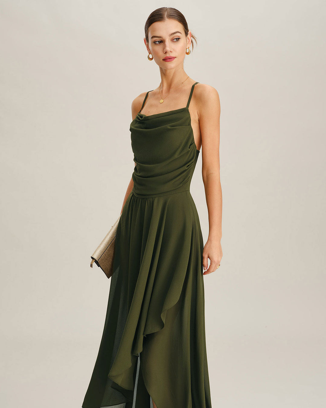 Green Chiffon A-Line Slip Maxi Dress