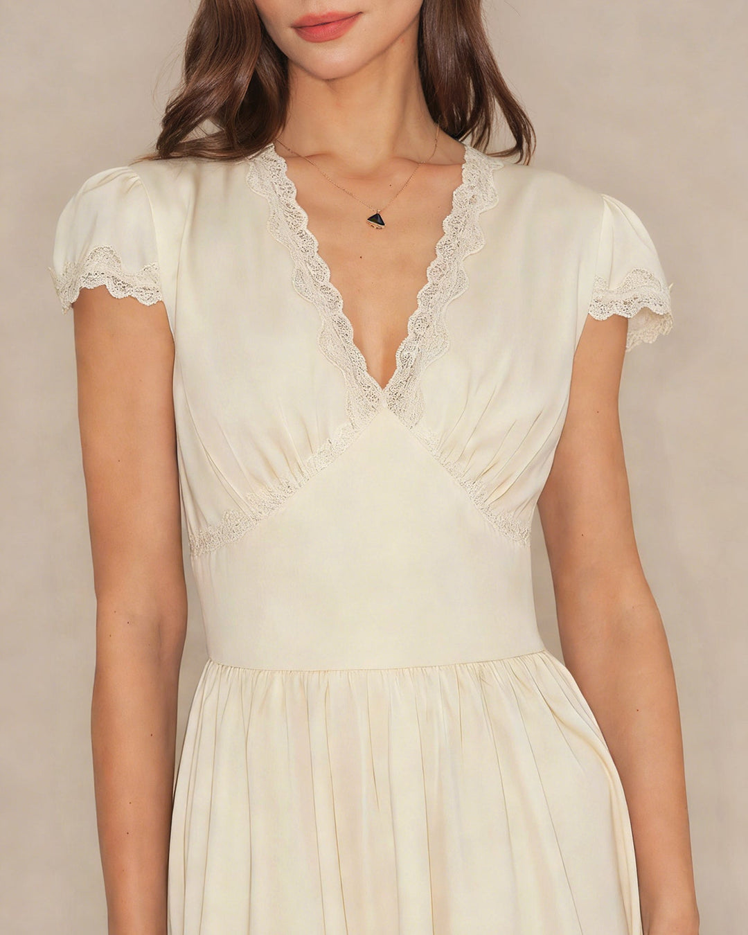 Apricot V Neck Lace Maxi Dress