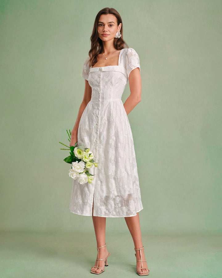 White Square Neck X Cross Midi Dress