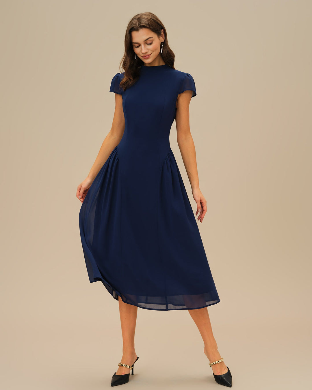 Blue Puffed Sleeve Midi Dress