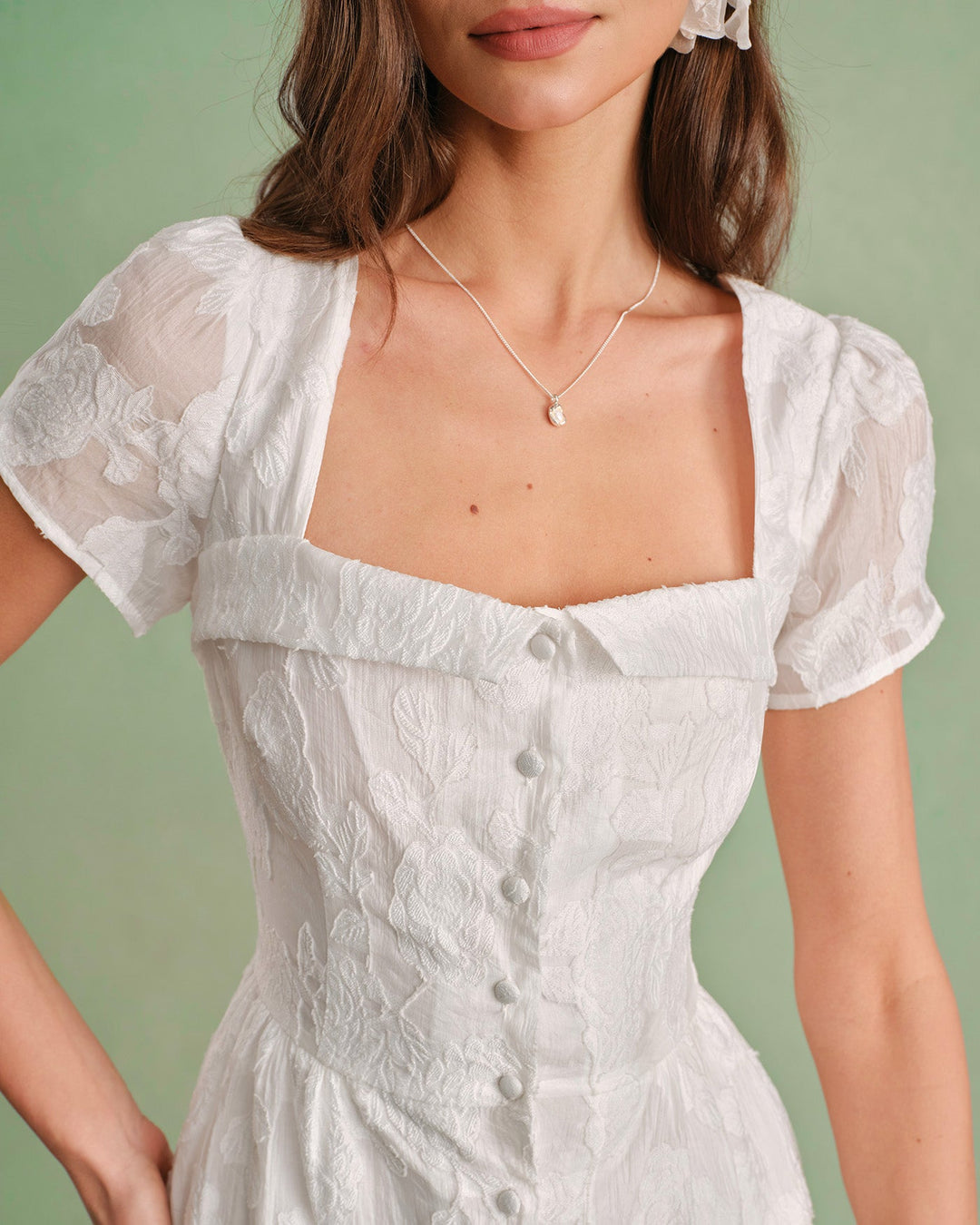 White Square Neck X Cross Midi Dress