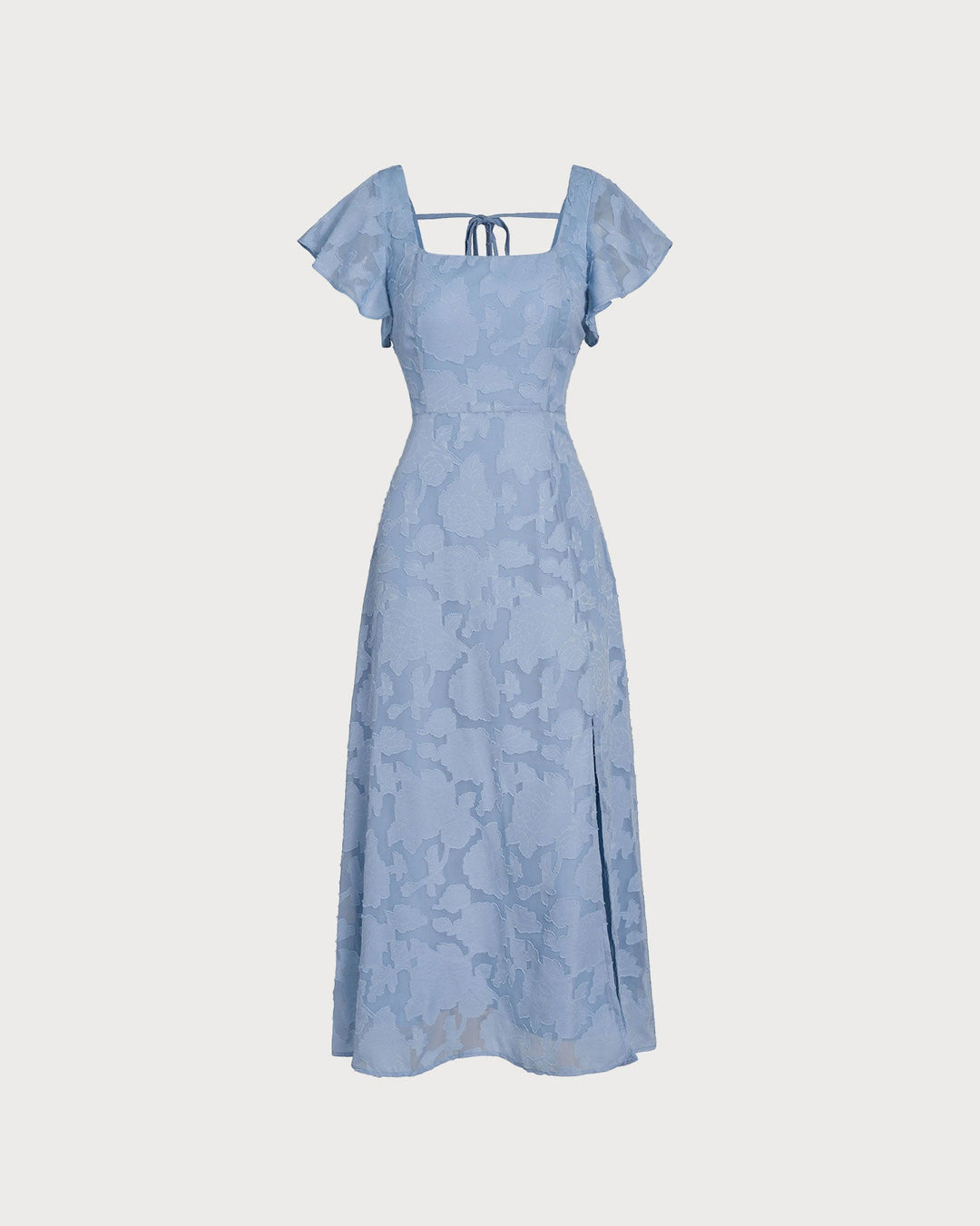 Blue Floral Square Neck Midi Dress