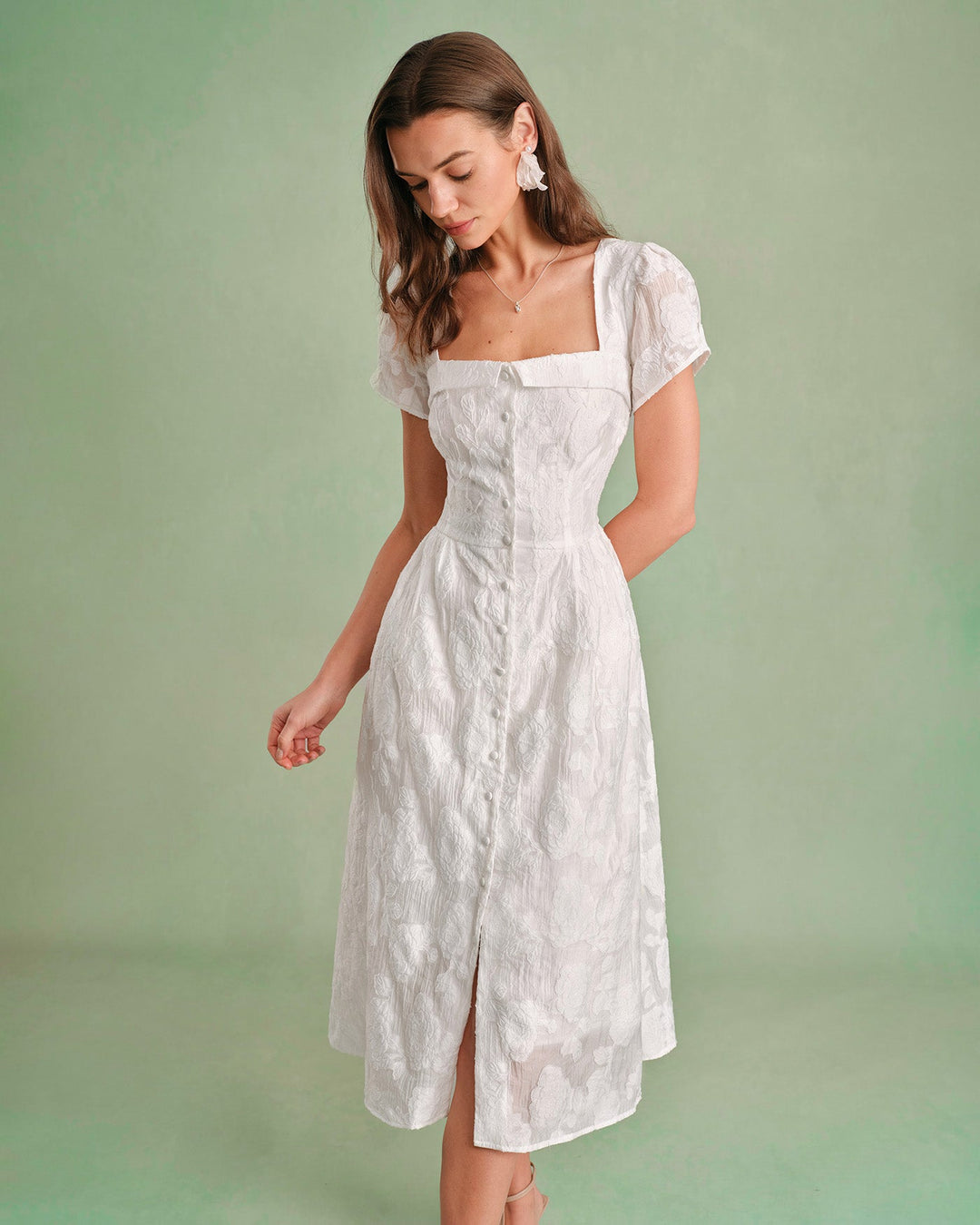 White Square Neck X Cross Midi Dress