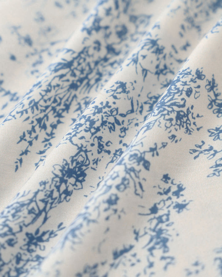 Blue Floral Ruched Slip Midi Dress