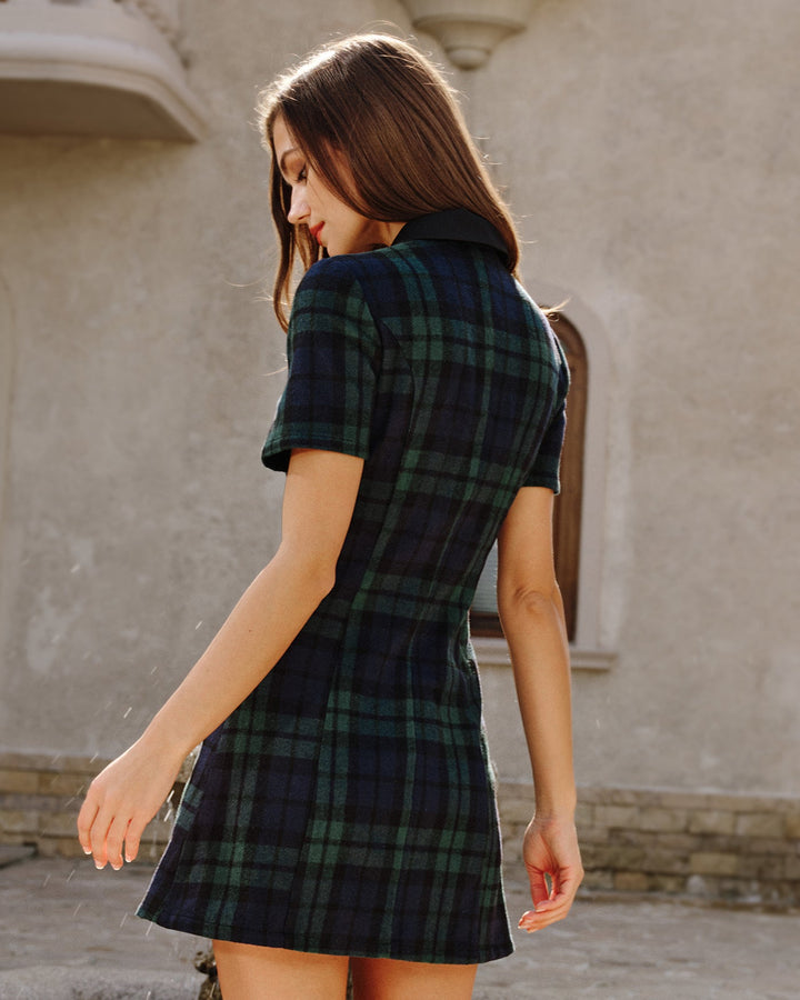 Green Plaid Collar Mini Dress