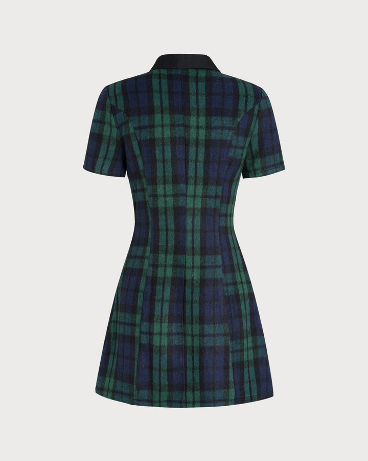 Green Plaid Collar Mini Dress