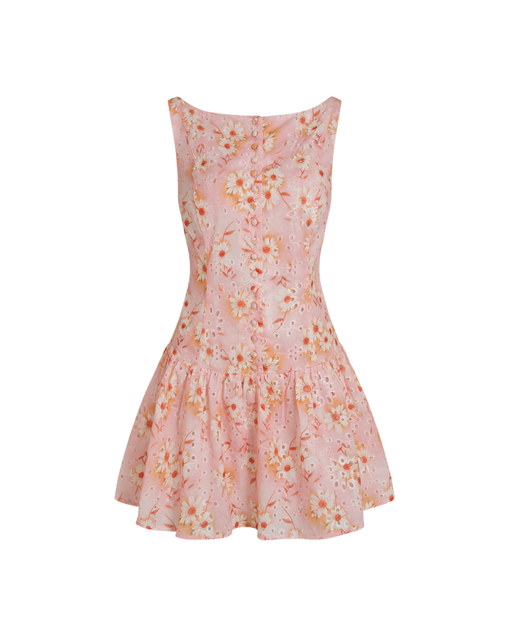 Boat Neck Floral Mini Dress