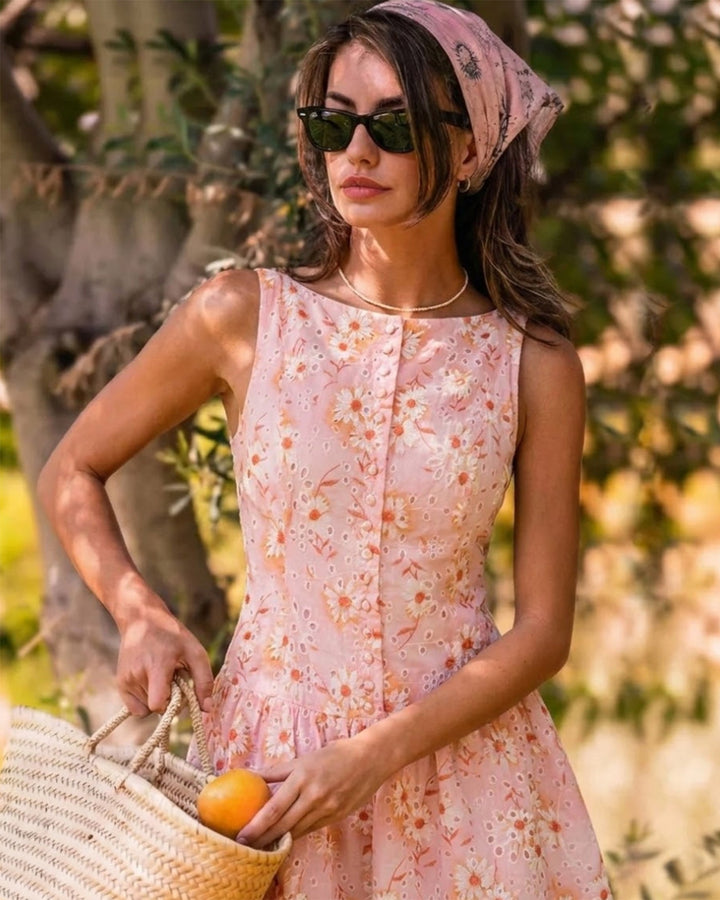 Boat Neck Floral Mini Dress