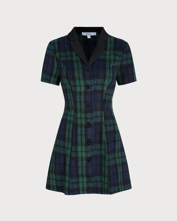 Green Plaid Collar Mini Dress