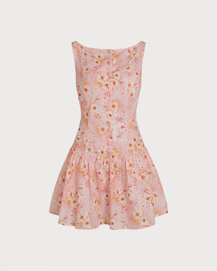 Boat Neck Floral Mini Dress