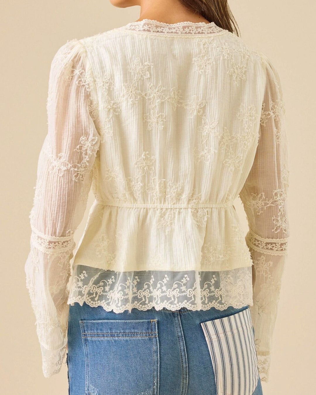 Apricot Floral V Neck Shirt