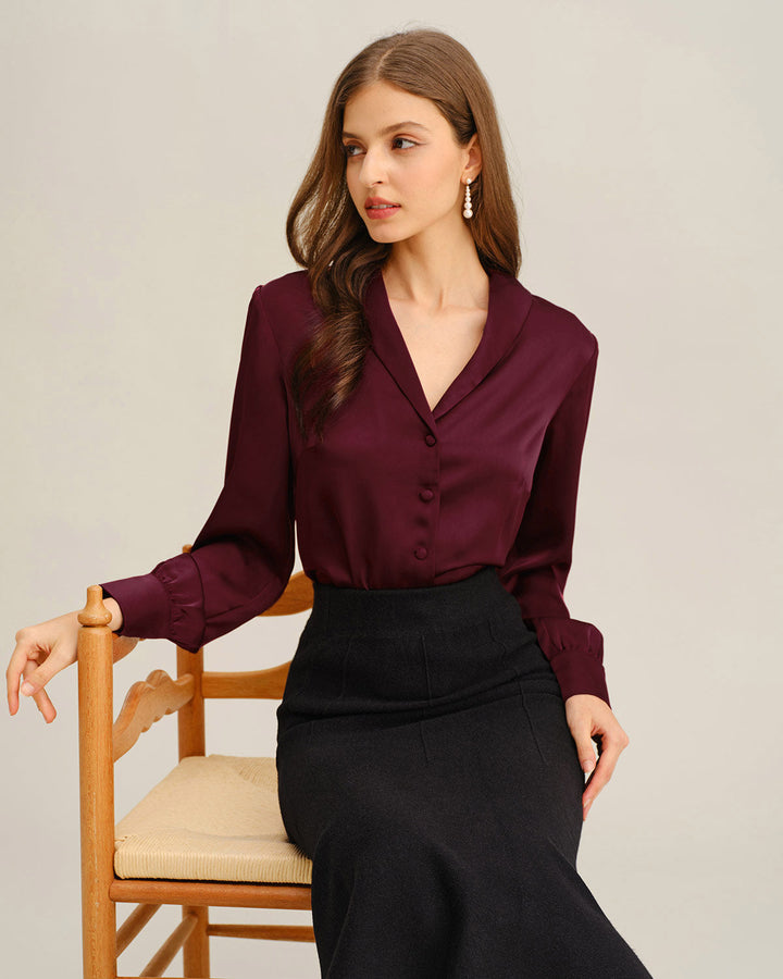 Wine Red Satin Button Shirt