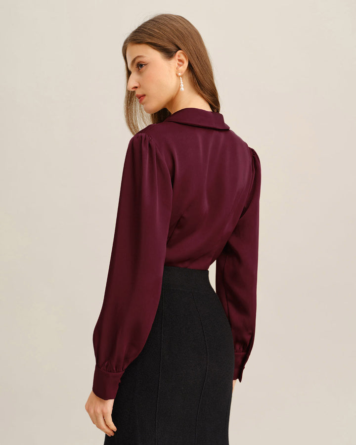 Wine Red Satin Button Shirt