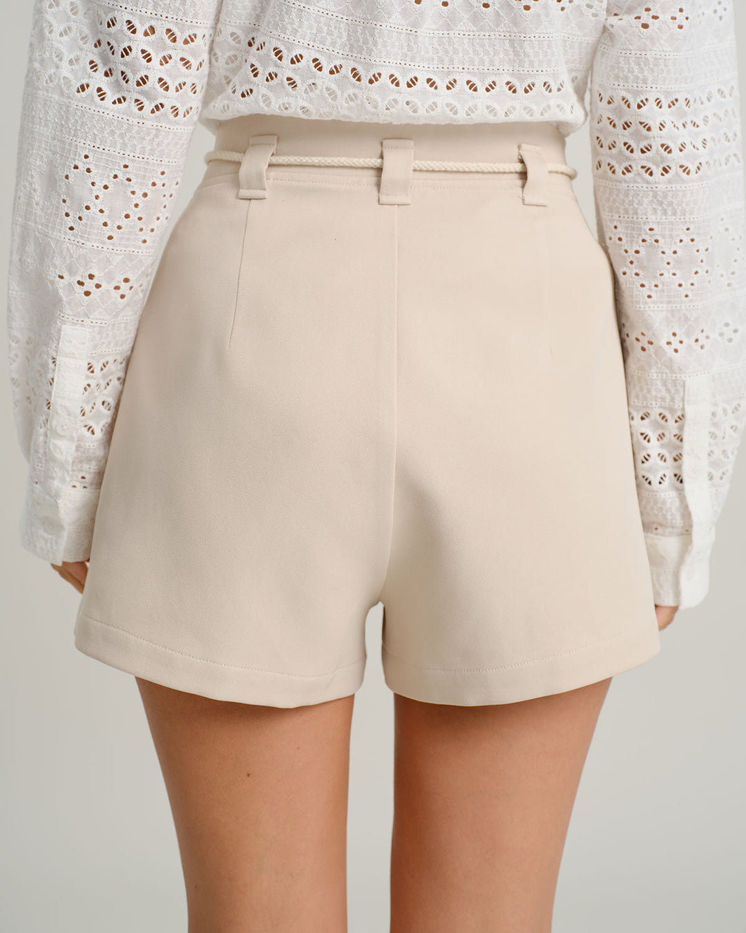 Beige Tie Waist Pocket Shorts