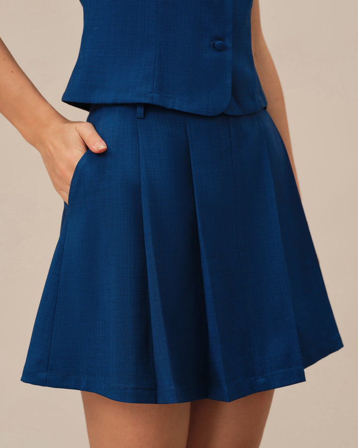 Blue Pockets A-Line Mini Skirt
