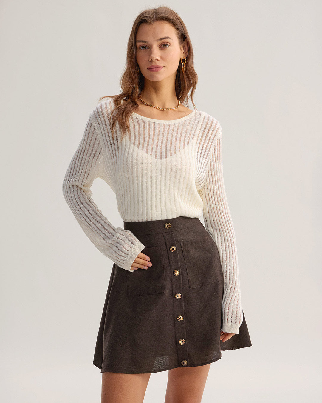 Brown Pocket High Waisted Skirt