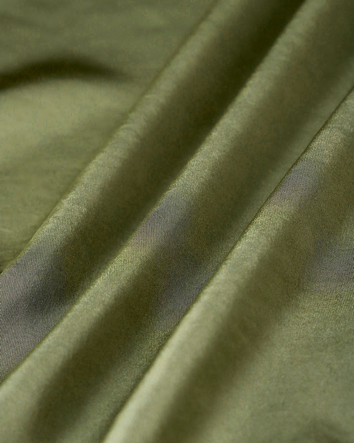 Green Satin Elastic Waist A-Line Mini Skirt