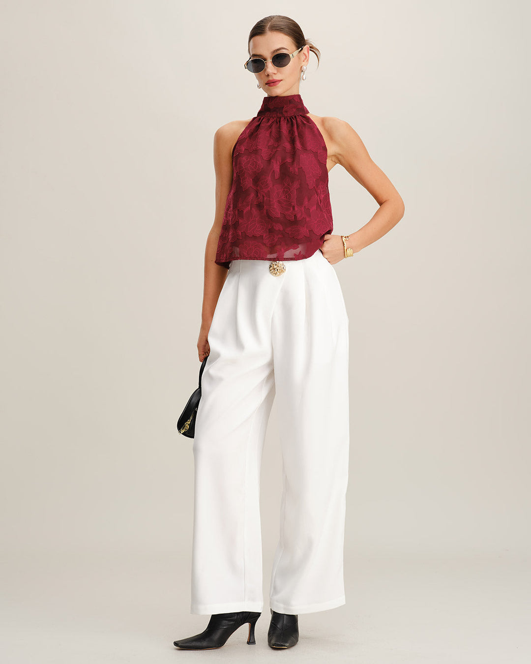 Wine Red Floral Tank Top