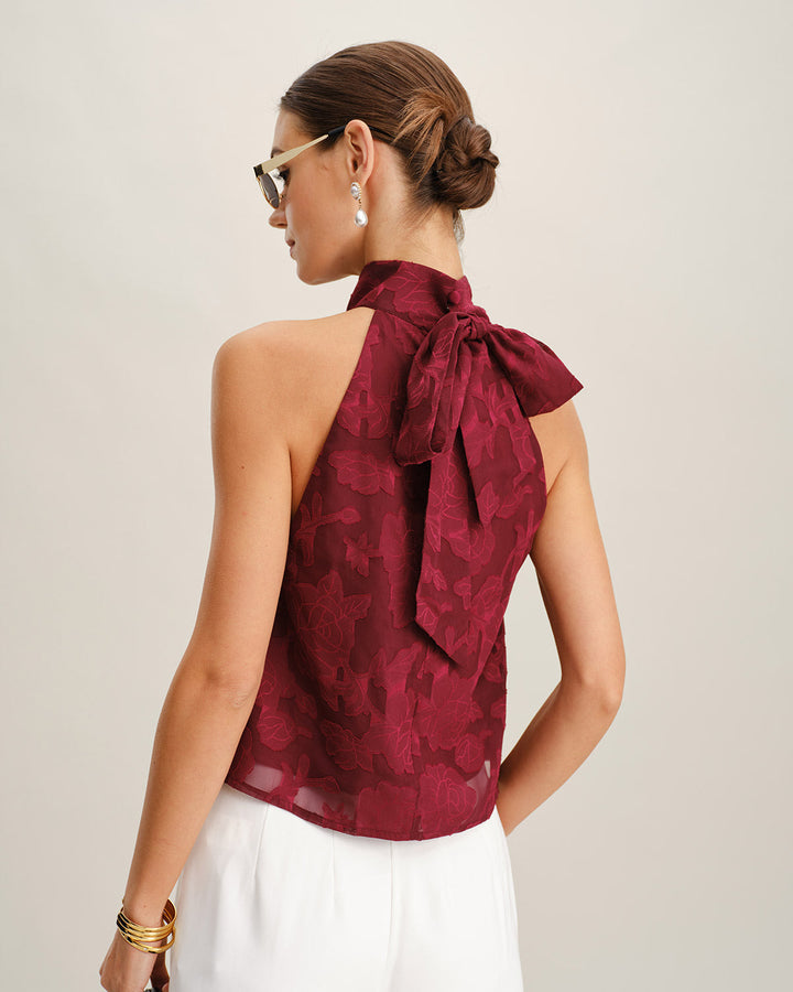 Wine Red Floral Tank Top