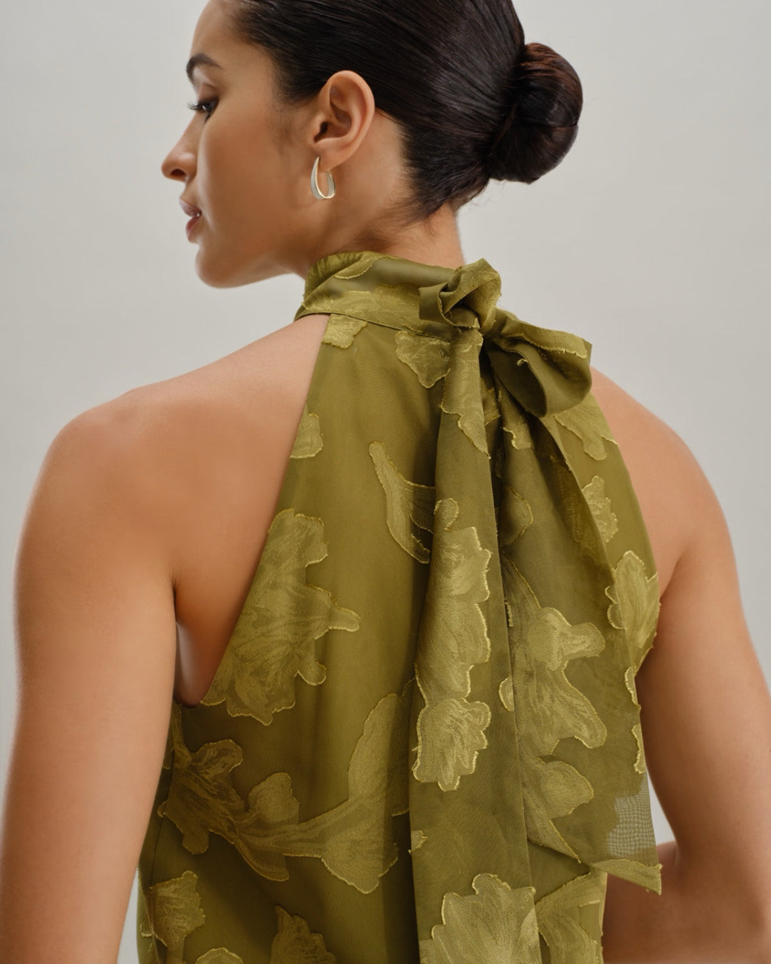 Green Floral Turtle Neck Tank Top