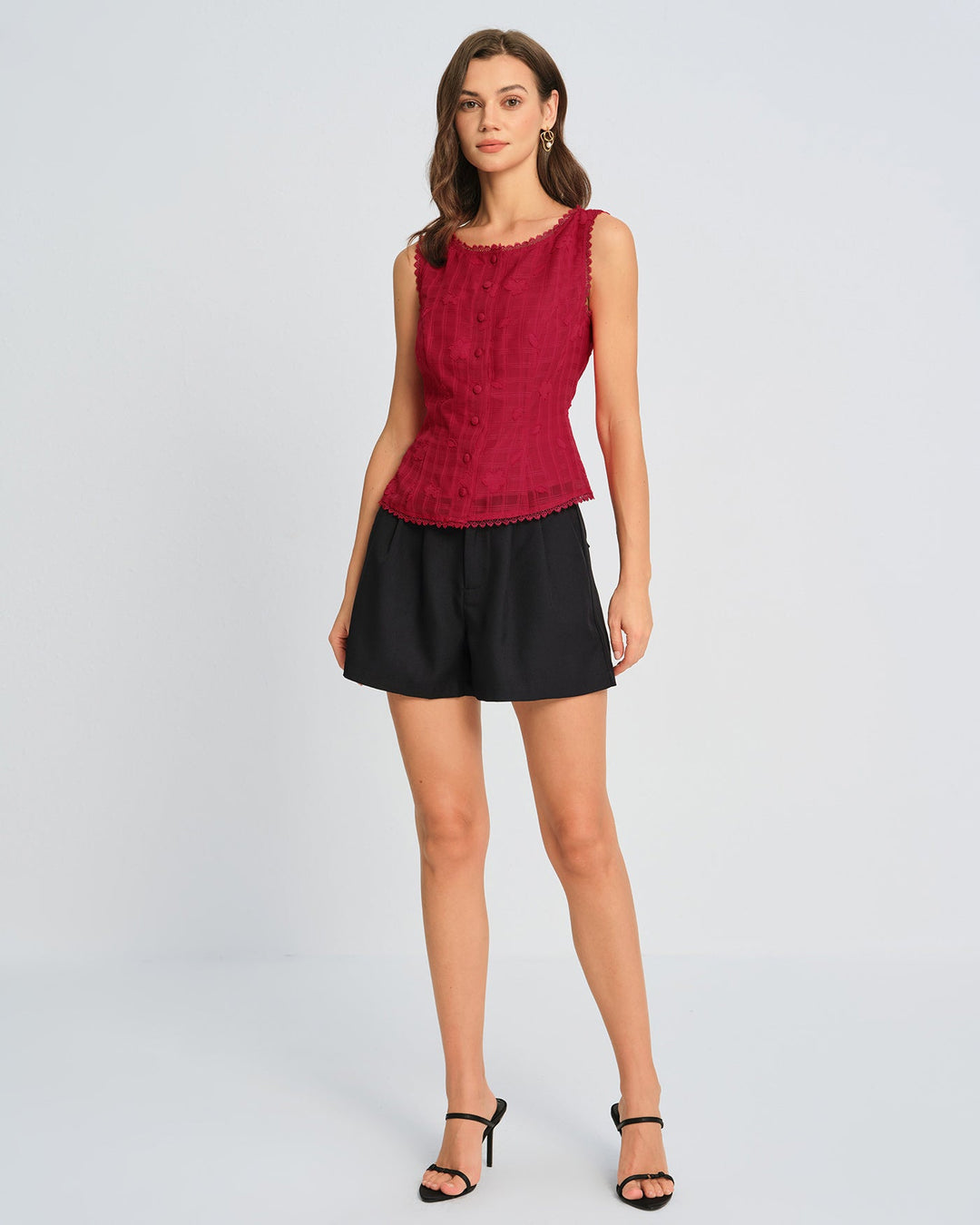 Red Jacquard Round Neck Vest