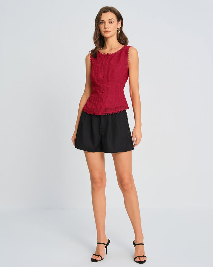 Red Jacquard Round Neck Vest