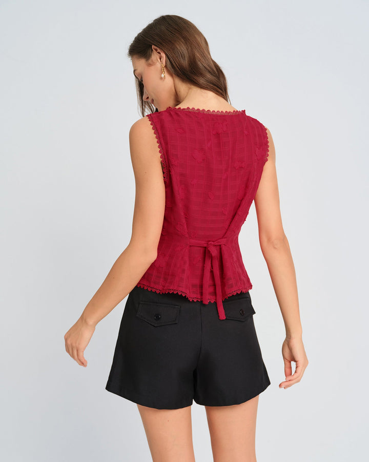 Red Jacquard Round Neck Vest