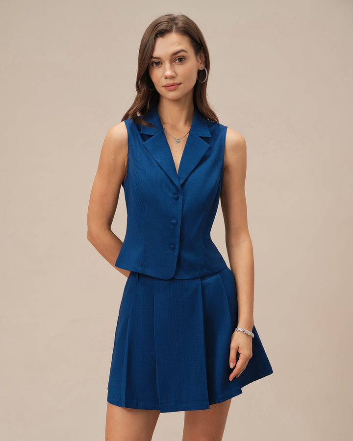 Blue Single Breasted Collar Vest