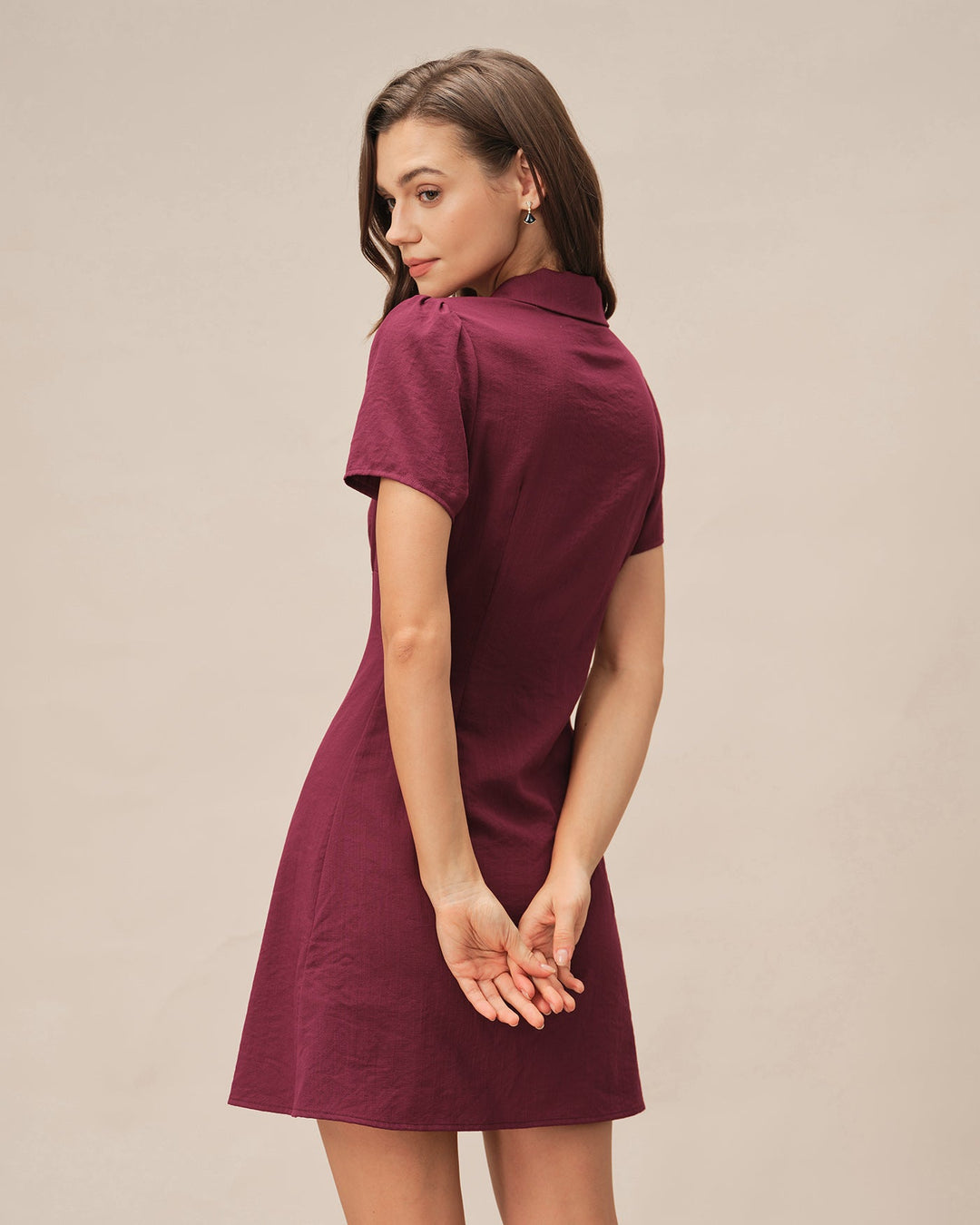 Red V Neck Button Mini Dress