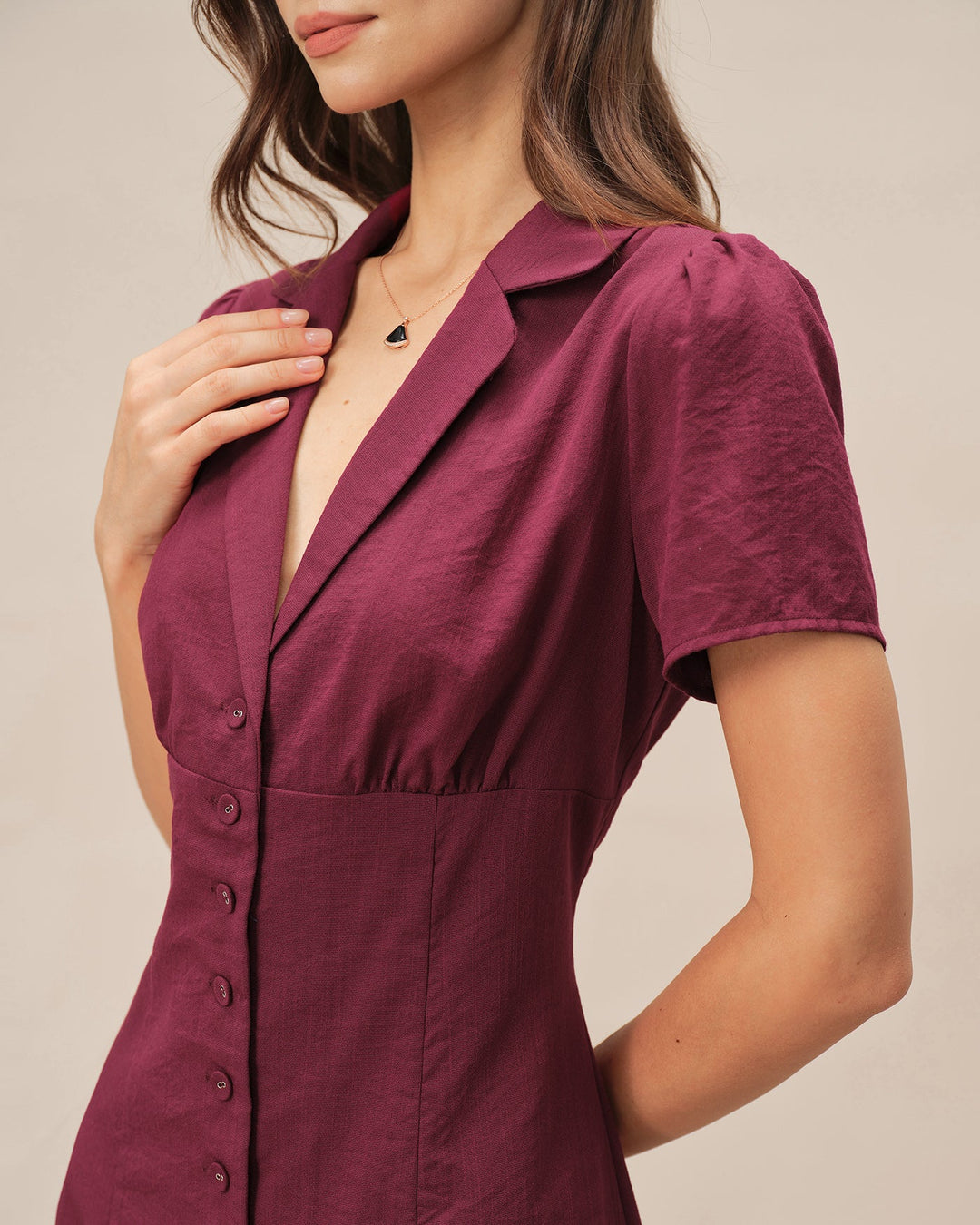 Red V Neck Button Mini Dress