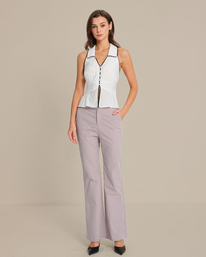 White Collar Button Tank Top